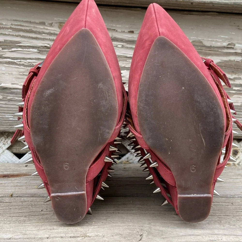 Jeffrey Campbell Zip-2 Stud Brick Red Nubuck Leather Wedge Shoes Women's Size 6 - Picture 11 of 14